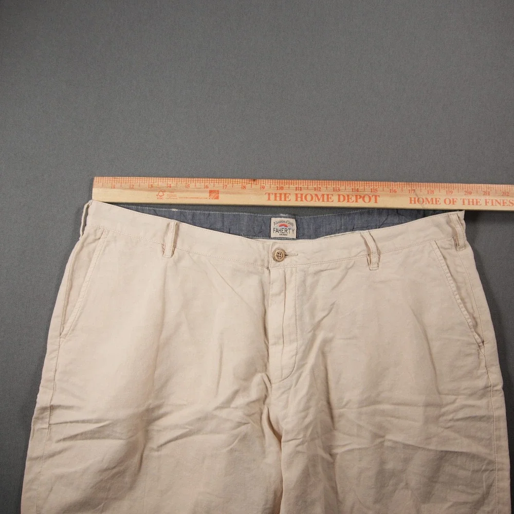 Faherty Linen Cotton Flat Front Men Shorts 40 Vacation Coastal Prep Nautical